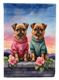 Brussels Griffon Two Hearts House Flag Large Porch Sleeve Pole Decorative Outside Yard Banner Artwork Wall Hanging, Polyester, House Size, Multicolor