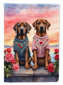 Bloodhound Two Hearts House Flag Large Porch Sleeve Pole Decorative Outside Yard Banner Artwork Wall Hanging, Polyester, House Size, Multicolor