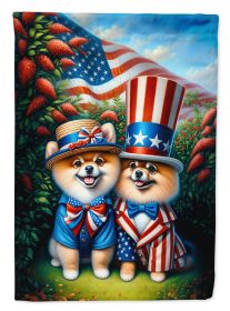 All American Pomeranian House Flag Large Porch Sleeve Pole Decorative Outside Yard Banner Artwork Wall Hanging, Polyester, House Size, Multicolor