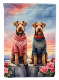 Airedale Terrier Two Hearts House Flag Large Porch Sleeve Pole Decorative Outside Yard Banner Artwork Wall Hanging, Polyester, House Size, Multicolor