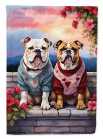 English Bulldog Two Hearts House Flag Large Porch Sleeve Pole Decorative Outside Yard Banner Artwork Wall Hanging, Polyester, House Size, Multicolor