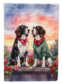 English Springer Spaniel Two Hearts House Flag Large Porch Sleeve Pole Decorative Outside Yard Banner Artwork Wall Hanging, Polyester, House Size