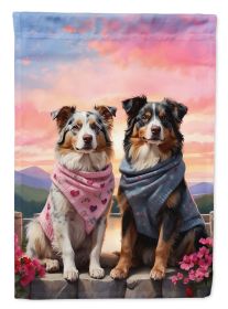 Australian Shepherd Two Hearts House Flag Large Porch Sleeve Pole Decorative Outside Yard Banner Artwork Wall Hanging, Polyester, House Size