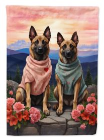 Belgian Malinois Two Hearts House Flag Large Porch Sleeve Pole Decorative Outside Yard Banner Artwork Wall Hanging, Polyester, House Size, Multicolor