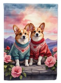 Corgi Two Hearts House Flag Large Porch Sleeve Pole Decorative Outside Yard Banner Artwork Wall Hanging, Polyester, House Size, Multicolor