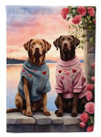 Chesapeake Bay Retriever Two Hearts House Flag Large Porch Sleeve Pole Decorative Outside Yard Banner Artwork Wall Hanging, Polyester, House Size
