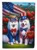 All American Samoyed House Flag Large Porch Sleeve Pole Decorative Outside Yard Banner Artwork Wall Hanging, Polyester, House Size, Multicolor