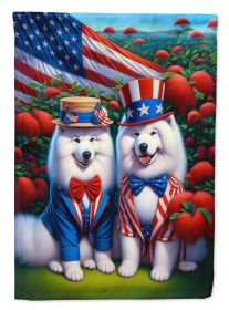 All American Samoyed House Flag Large Porch Sleeve Pole Decorative Outside Yard Banner Artwork Wall Hanging, Polyester, House Size, Multicolor