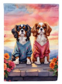 Cavalier Spaniel Two Hearts House Flag Large Porch Sleeve Pole Decorative Outside Yard Banner Artwork Wall Hanging, Polyester, House Size, Multicolor