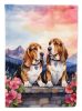 Basset Hound Two Hearts House Flag Large Porch Sleeve Pole Decorative Outside Yard Banner Artwork Wall Hanging, Polyester, House Size, Multicolor