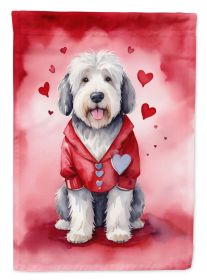 Old English Sheepdog My Valentine Garden Flag Mailbox Flag Decorative Yard Flag Banner Outside Patio Artwork Yard Flower Beds, Garden Size, Multicolor