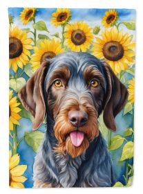 German Wirehaired Pointer in Sunflowers Garden Flag Mailbox Flag Decorative Yard Flag Banner Outside Patio Artwork Yard Flower Beds, Garden Size
