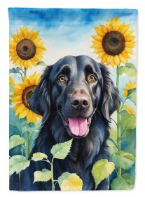 Flat-Coated Retriever in Sunflowers Garden Flag Mailbox Flag Decorative Yard Flag Banner Outside Patio Artwork Yard Flower Beds, Garden Size
