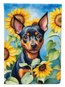 Miniature Pinscher in Sunflowers Garden Flag Mailbox Flag Decorative Yard Flag Banner Outside Patio Artwork Yard Flower Beds, Garden Size, Multicolor