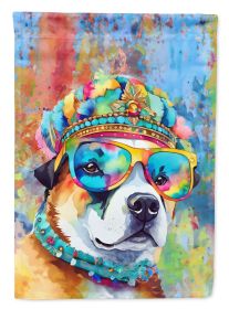 Akita Hippie Dawg House Flag Large Porch Sleeve Pole Decorative Outside Yard Banner Artwork Wall Hanging, Polyester, House Size, Multicolor