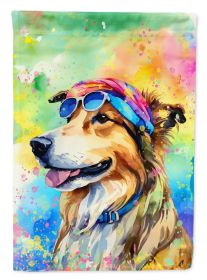 Collie Hippie Dawg House Flag Large Porch Sleeve Pole Decorative Outside Yard Banner Artwork Wall Hanging, Polyester, House Size, Multicolor