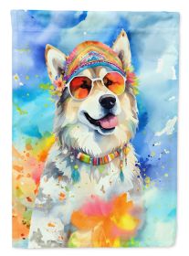 Alaskan Malamute Hippie Dawg House Flag Large Porch Sleeve Pole Decorative Outside Yard Banner Artwork Wall Hanging, Polyester, House Size, Multicolor