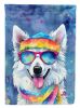 American Eskimo Hippie Dawg House Flag Large Porch Sleeve Pole Decorative Outside Yard Banner Artwork Wall Hanging, Polyester, House Size, Multicolor