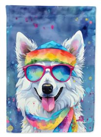American Eskimo Hippie Dawg House Flag Large Porch Sleeve Pole Decorative Outside Yard Banner Artwork Wall Hanging, Polyester, House Size, Multicolor