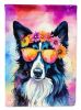 Border Collie Hippie Dawg House Flag Large Porch Sleeve Pole Decorative Outside Yard Banner Artwork Wall Hanging, Polyester, House Size, Multicolor