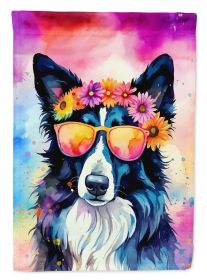 Border Collie Hippie Dawg House Flag Large Porch Sleeve Pole Decorative Outside Yard Banner Artwork Wall Hanging, Polyester, House Size, Multicolor