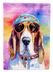 Basset Hound Hippie Dawg House Flag Large Porch Sleeve Pole Decorative Outside Yard Banner Artwork Wall Hanging, Polyester, House Size, Multicolor