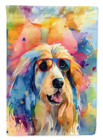 Afghan Hound Hippie Dawg House Flag Large Porch Sleeve Pole Decorative Outside Yard Banner Artwork Wall Hanging, Polyester, House Size, Multicolor