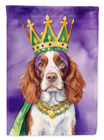 Welsh Springer Spaniel King of Mardi Gras House Flag Large Porch Sleeve Pole Decorative Outside Yard Banner Artwork Wall Hanging, Polyester