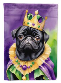 Black Pug King of Mardi Gras House Flag Large Porch Sleeve Pole Decorative Outside Yard Banner Artwork Wall Hanging, Polyester, House Size, Multicolor