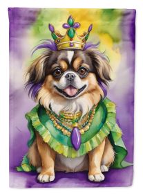 Tibetan Spaniel King of Mardi Gras House Flag Large Porch Sleeve Pole Decorative Outside Yard Banner Artwork Wall Hanging, Polyester, House Size