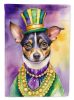 Rat Terrier King of Mardi Gras House Flag Large Porch Sleeve Pole Decorative Outside Yard Banner Artwork Wall Hanging, Polyester, House Size