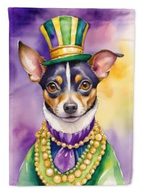 Rat Terrier King of Mardi Gras House Flag Large Porch Sleeve Pole Decorative Outside Yard Banner Artwork Wall Hanging, Polyester, House Size