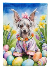 Chinese Crested Easter Egg Hunt House Flag Large Porch Sleeve Pole Decorative Outside Yard Banner Artwork Wall Hanging, Polyester, House Size