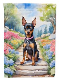 Miniature Pinscher Spring Path Garden Flag Mailbox Flag Decorative Yard Flag Banner Outside Patio Artwork Yard Flower Beds, Garden Size, Multicolor