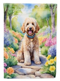 Goldendoodle Spring Path Garden Flag Mailbox Flag Decorative Yard Flag Banner Outside Patio Artwork Yard Flower Beds, Garden Size, Multicolor