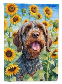 Wirehaired Pointing Griffon in Sunflowers Garden Flag Mailbox Flag Decorative Yard Flag Banner Outside Patio Artwork Yard Flower Beds, Garden Size