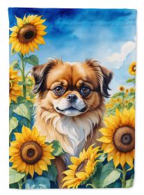Tibetan Spaniel in Sunflowers Garden Flag Mailbox Flag Decorative Yard Flag Banner Outside Patio Artwork Yard Flower Beds, Garden Size, Multicolor
