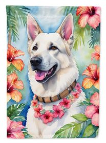 White German Shepherd Luau Garden Flag Mailbox Flag Decorative Yard Flag Banner Outside Patio Artwork Yard Flower Beds, Garden Size, Multicolor