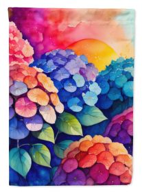 Hydrangeas in Color House Flag Large Porch Sleeve Pole Decorative Outside Yard Banner Artwork Wall Hanging, Polyester, House Size, Multicolor