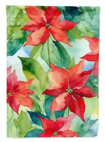 Poinsettias in Watercolor House Flag Large Porch Sleeve Pole Decorative Outside Yard Banner Artwork Wall Hanging, Polyester, House Size, Multicolor