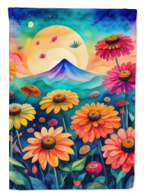 Zinnias in Color House Flag Large Porch Sleeve Pole Decorative Outside Yard Banner Artwork Wall Hanging, Polyester, House Size, Multicolor