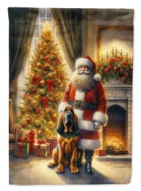 Bloodhound and Santa Claus House Flag Large Porch Sleeve Pole Decorative Outside Yard Banner Artwork Wall Hanging, Polyester, House Size, Multicolor