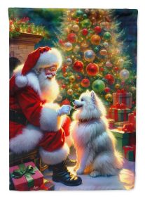 American Eskimo and Santa Claus House Flag Large Porch Sleeve Pole Decorative Outside Yard Banner Artwork Wall Hanging, Polyester, House Size