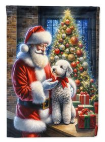 Bedlington Terrier and Santa Claus House Flag Large Porch Sleeve Pole Decorative Outside Yard Banner Artwork Wall Hanging, Polyester, House Size
