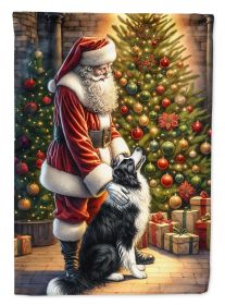 Border Collie and Santa Claus House Flag Large Porch Sleeve Pole Decorative Outside Yard Banner Artwork Wall Hanging, Polyester, House Size