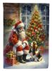 Basset Hound and Santa Claus House Flag Large Porch Sleeve Pole Decorative Outside Yard Banner Artwork Wall Hanging, Polyester, House Size, Multicolor