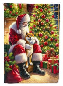 Shiba Inu and Santa Claus House Flag Large Porch Sleeve Pole Decorative Outside Yard Banner Artwork Wall Hanging, Polyester, House Size, Multicolor