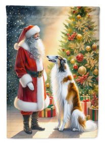 Borzoi and Santa Claus House Flag Large Porch Sleeve Pole Decorative Outside Yard Banner Artwork Wall Hanging, Polyester, House Size, Multicolor