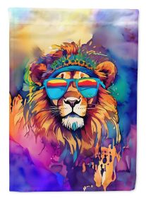 Hippie Animal Lion House Flag Large Porch Sleeve Pole Decorative Outside Yard Banner Artwork Wall Hanging, Polyester, House Size, Multicolor