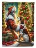 English Setter and Santa Claus House Flag Large Porch Sleeve Pole Decorative Outside Yard Banner Artwork Wall Hanging, Polyester, House Size